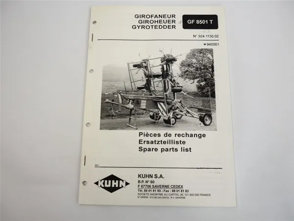 Kuhn GF8501T Giroheuer Ersatzteilliste Parts List Pieces de Rechange 1994