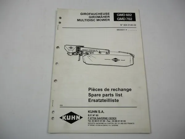 Kuhn GMD 602 702 Giromäher Ersatzteilliste Ersatzteilkatakog 1997