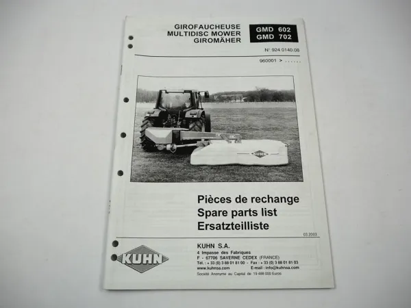 Kuhn GMD 602 702 Giromäher Ersatzteilliste Ersatzteilkatakog 2003