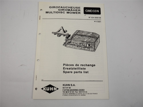 Kuhn GMD33N Giromäher Ersatzteilliste Ersatzteilkatalog parts list 1994