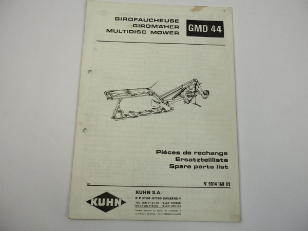Kuhn GMD44 Giromäher Ersatzteilliste Ersatzteilkatalog parts list 1983