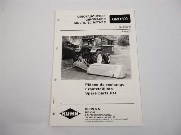 Kuhn GMD500 Giromäher Ersatzteilliste Parts List Pieces de Rechange 1994