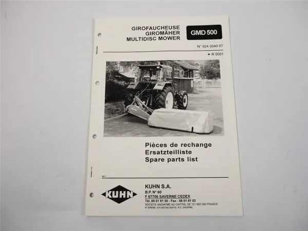 Kuhn GMD500 Giromäher Ersatzteilliste Parts List Pieces de Rechange 1994