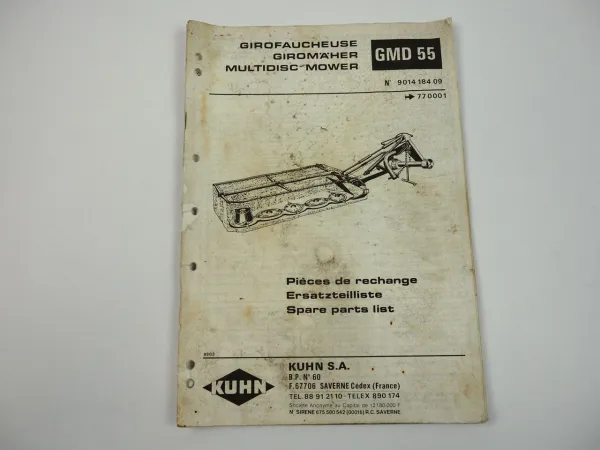 Kuhn GMD55 Giromäher Ersatzteilliste Parts List Pieces de Rechange 1989