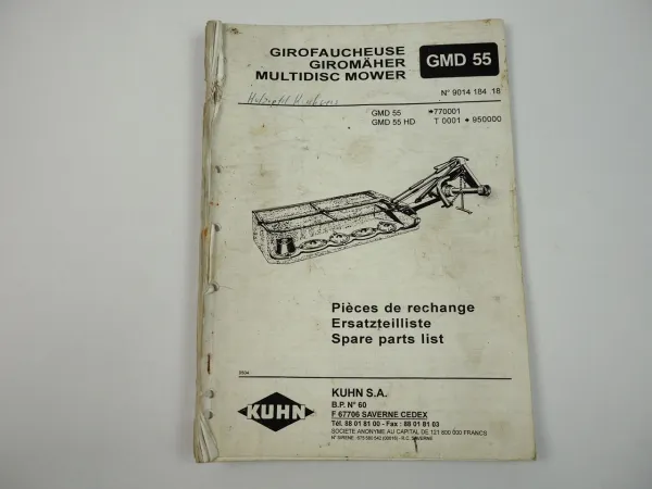 Kuhn GMD55 Giromäher Ersatzteilliste Parts List Pieces de Rechange 1995