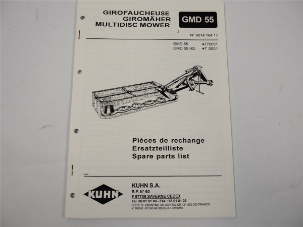 Kuhn GMD55 GMD55HD Giromäher Ersatzteilliste Ersatzteilkatalog parts list 1994