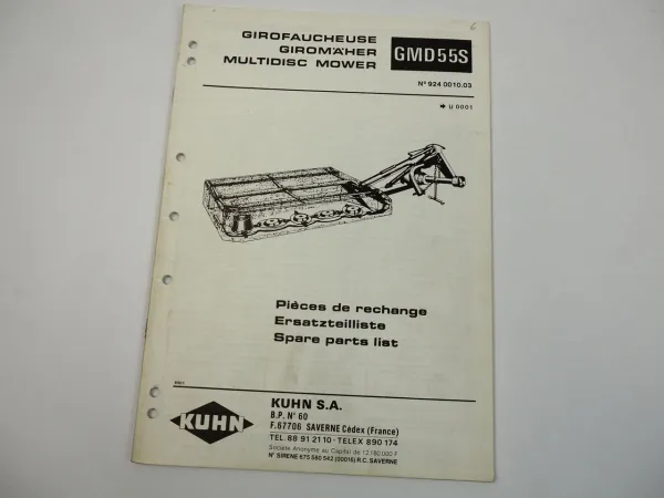 Kuhn GMD55S Giromäher Ersatzteilliste Parts List Pieces de Rechange 1989