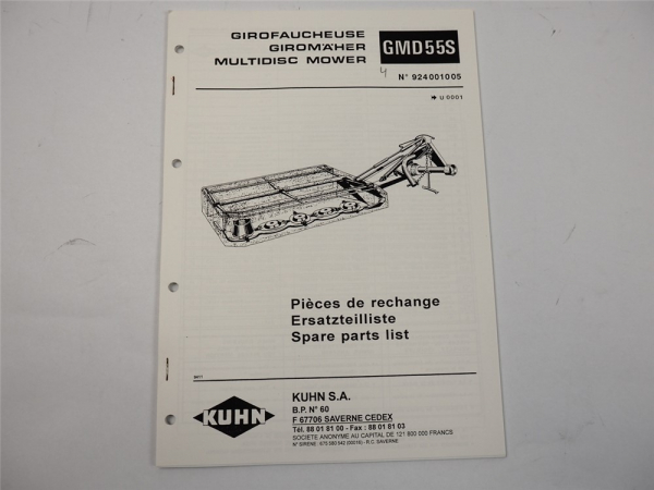 Kuhn GMD55S Giromäher Ersatzteilliste Parts List Pieces de Rechange 1994