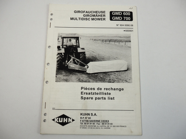 Kuhn GMD600 GMD700 Giromäher Ersatzteilliste Ersatzteilkatalog parts list 1995