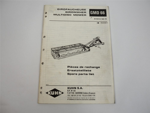Kuhn GMD66 Giromäher Ersatzteilliste Parts List Pieces de Rechange 1989