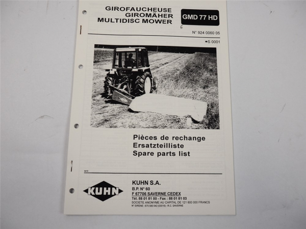 Kuhn GMD77HD Giromäher Ersatzteilliste Ersatzteilkatalog parts list 1994