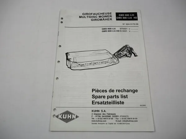Kuhn GMD800 GII HD Giromäher Ersatzteilliste Ersatzteilkatakog 2000
