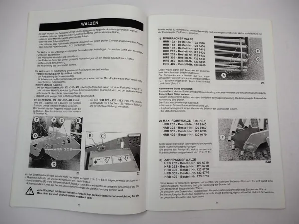 Kuhn HRB 122 152 182 202 252 302 352 402 D Egge Betriebsanleitung Ersatzteilliste