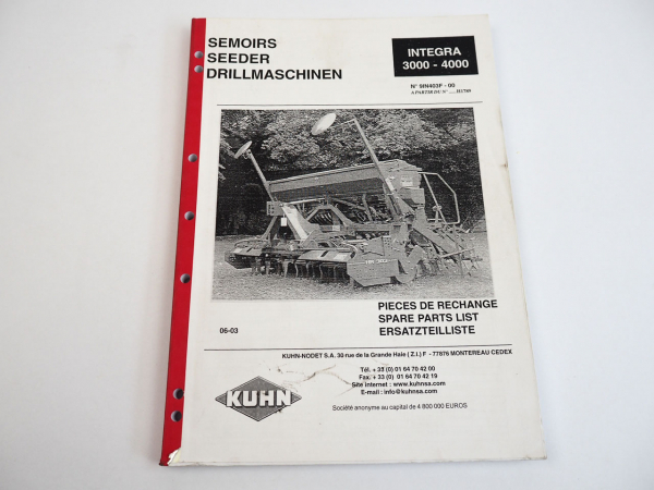 Kuhn Integra 3000 4000 Drillmaschine Ersatzteilliste Spare Parts List 2003