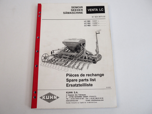 Kuhn Venta LC Sämaschine Drillmaschine Ersatzteilliste Spare Parts List 2002