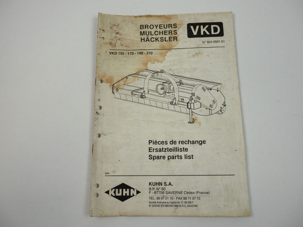 Kuhn VKD 155 170 190 210 Häcksler Ersatzteilliste Pieces de Rechange 1993
