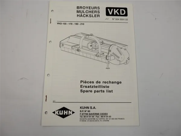 Kuhn VKD 155 170 190 210 Häcksler Ersatzteilliste Spare Parts List 11/1994