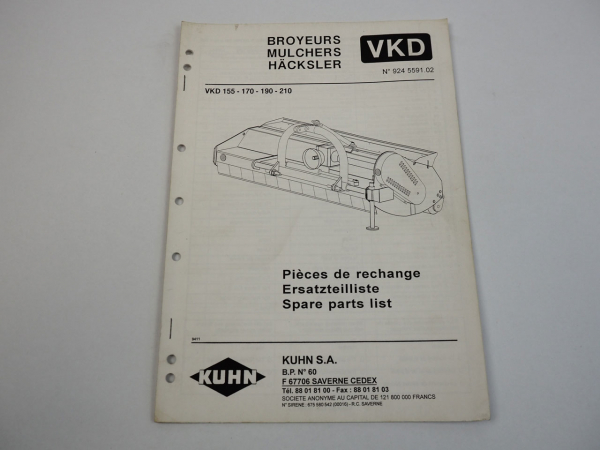 Kuhn VKD 155 170 190 210 Häcksler Ersatzteilliste Spare Parts List 1994