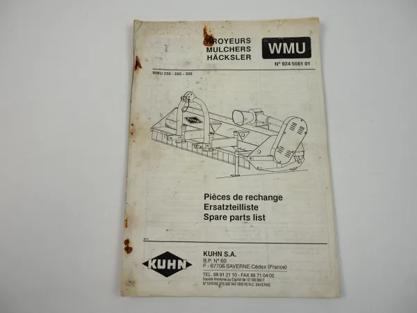 Kuhn WMU 230 265 305 Häcksler Ersatzteilliste Parts List Pieces de Rechange 1991