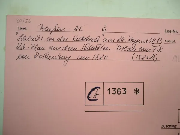 Kupferstich Landkarte Schlacht an der Katzbach 1813 Schlesien v. Rothenburg 1820
