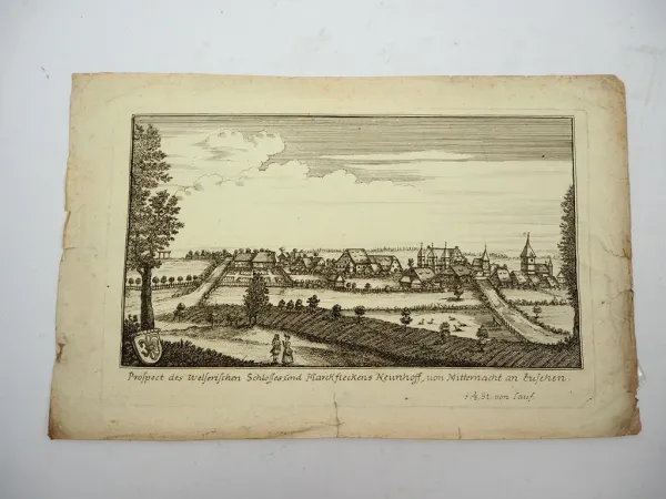 Kupferstich Lauf Bayern Welserisches Schloss Neunhoff ca. 1750