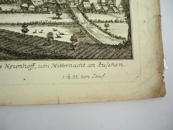 Kupferstich Lauf Bayern Welserisches Schloss Neunhoff ca. 1750