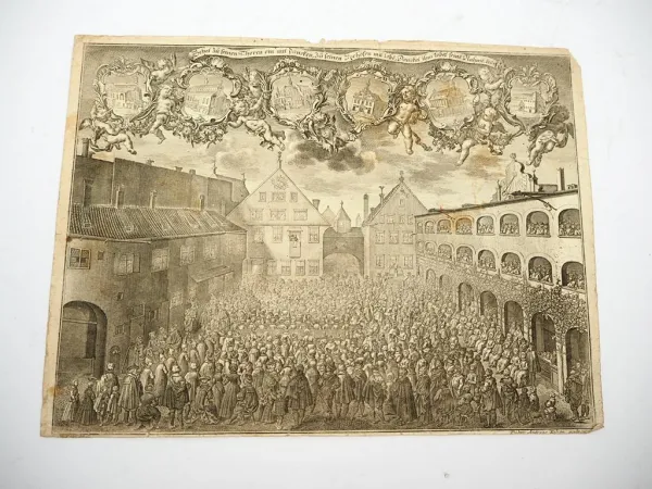 Kupferstich Philipp Andreas Kilian Das Annakolleg in Augsburg ca. 1750