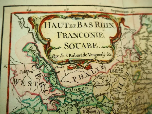 Kupferstich Rheinland 1770 Haut et Bas Rhin Franconie Souabe Robert de Vaugondy