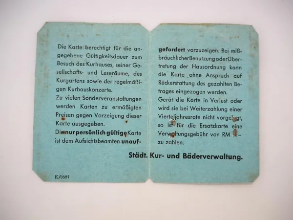 Kurhaus Wiesbaden Einwohner Hauptkarte 19. April 1945 Ausweis Kurkarte