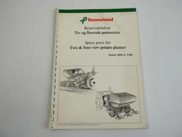 Kverneland 3000 3100 Potato Kartoffel Pflanzer Parts List Ersatzteilliste 1995