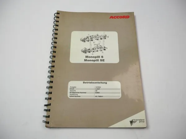 Kverneland Accord Monopill S SE Drillmaschine Betriebsanleitung 12/2004