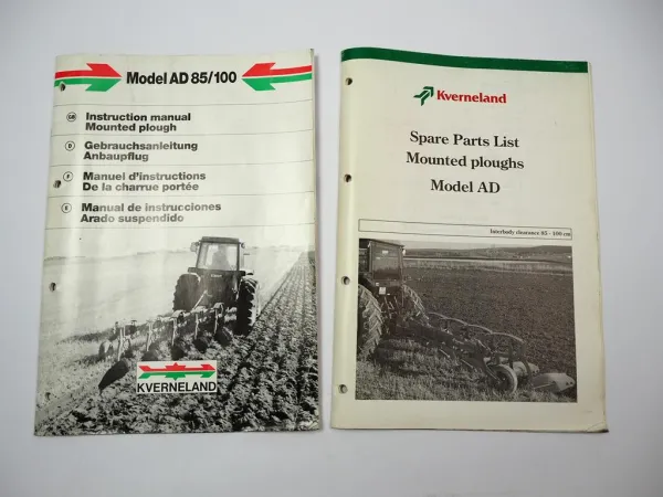 Kverneland AD 85 100 Anbaupflug Betriebsanleitung Ersatzteilliste 1989/95