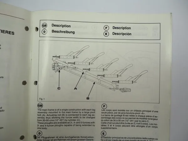 Kverneland AD 85 100 Anbaupflug Betriebsanleitung Ersatzteilliste 1989/95