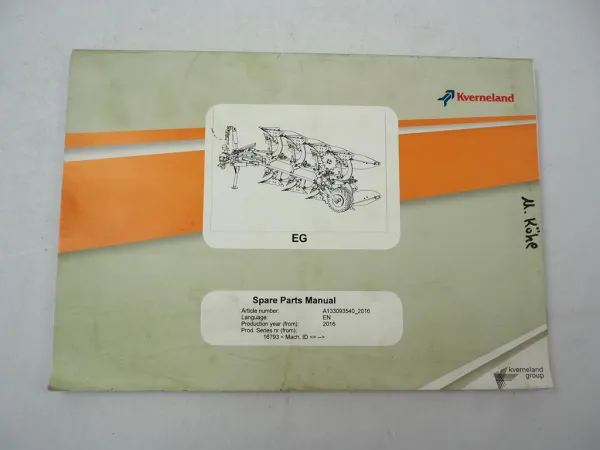 Kverneland EG Reversible Plough Spare Parts List 2016