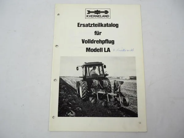 Kverneland Modell LA Volldrehpflug Ersatzteilliste Ersatzteilkatalog 1984