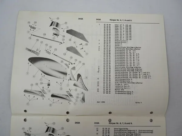 Kverneland Modell LB 160 240 Volldrehpflug Ersatzteilliste 1990