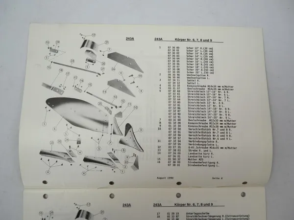 Kverneland Modell LD 110 120 160 240 Volldrehpflug Ersatzteilliste 1990