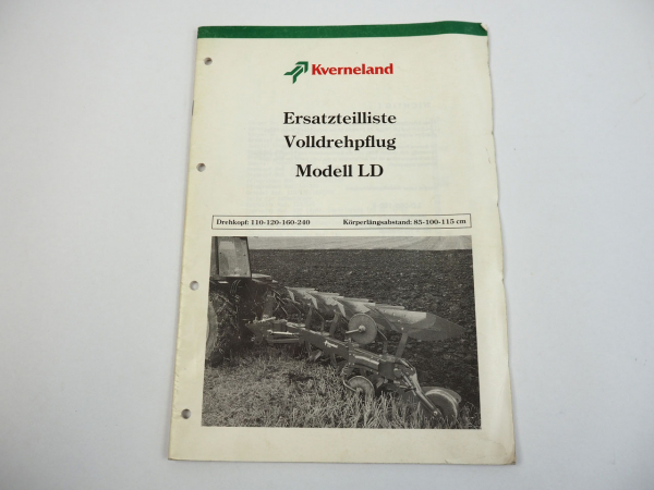 Kverneland Modell LD Volldrehpflug Ersatzteilliste Ersatzteilkatalog 1990