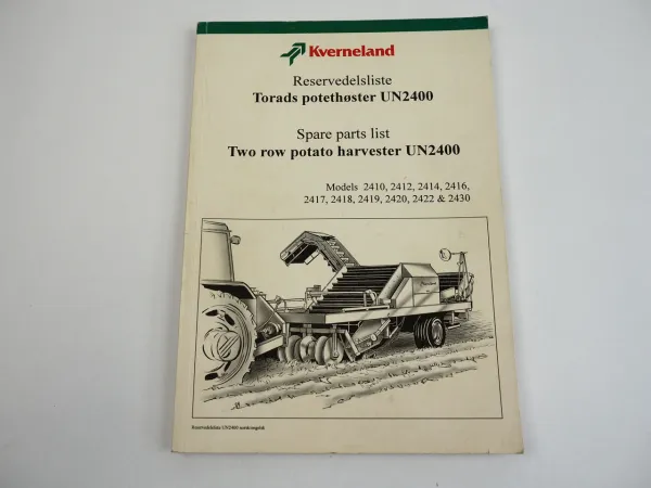 Kverneland UN2400 Potato Harvester Spare Parts List Ersatzteilliste 1994