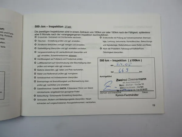 Kymco Dink 50 Motorrad Betriebsanleitung Kundendienstscheckheft ca. 2005