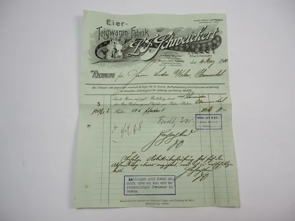 L. F. Schweickert Eier Teigwaren Fabrik Alzey Rheinhessen Rechnung 16.März 1906