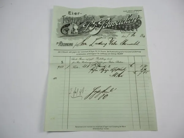 L. F. Schweickert Eier Teigwaren Fabrik Alzey Rheinhessen Rechnung 7.Mai 1906