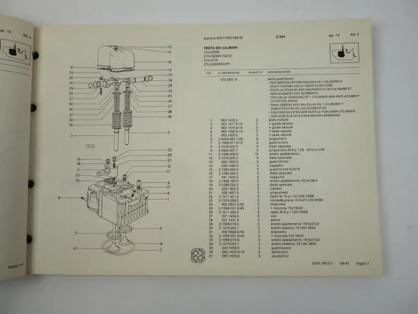 Lamborghini C554 Traktor Ersatzteilkatalog Catalogo Parti di Ricambio 1987