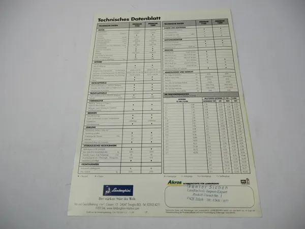 Lamborghini Premium 1100 1300 Traktor Technische Daten Prospekt 11/1999