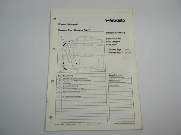 Lancia Dedra Fiat Tempra Tipo Einbauanleitung Webasto Thermo Top T BW50 Heizung