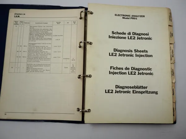 Lancia Fiat Electronic Analyzer Pro1 1985 Thema Delta HF Y10 Werkstatthandbuch 1985