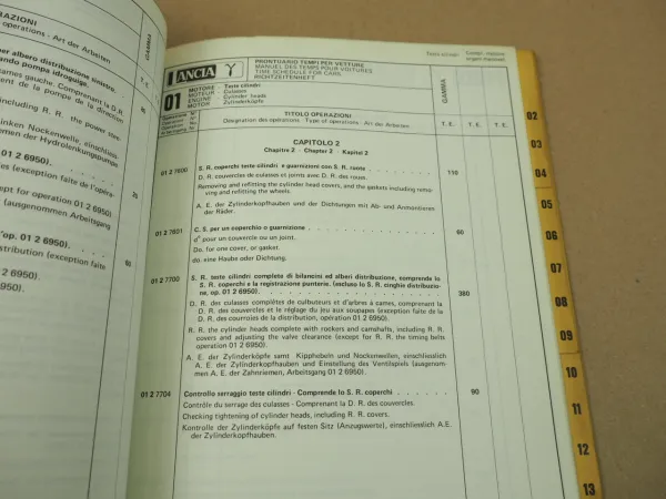 Lancia Gamma Richtzeiten Prontuario dei Tempi Time Schedule 1977