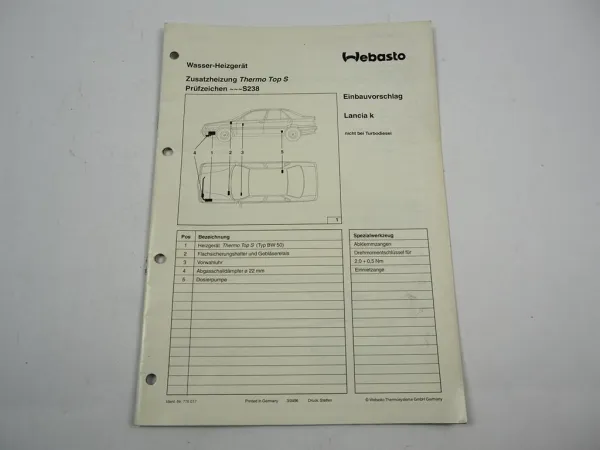 Lancia Kappa Einbauanleitung Webasto Thermo Top S Typ BW 50 Heizung