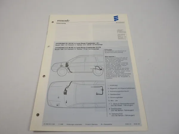 Land Rover Freeländer 1,8i 2,0 Di Bj. 98 Eberspächer Hydronic B5WSC D5WSC Einbau