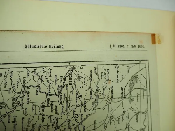 Landkarte Übersichtkarte Böhmen und Schlesien aus illustr. Zeitung 1866